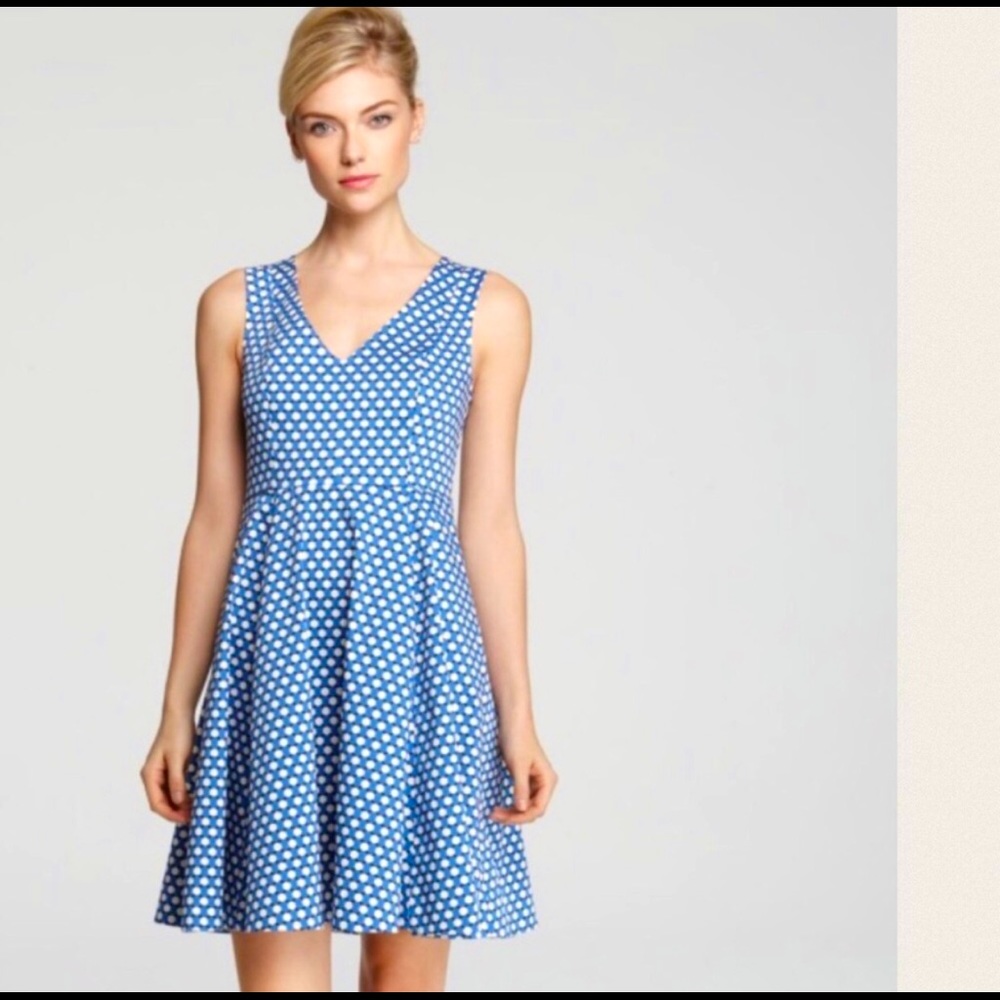 Kate Spade Dress Kelly Benay Blue White Polka Dot Sleeveless Party